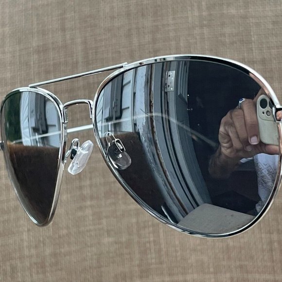 Fashion Sunglasses Silver Tone Frame Aviator Shape Unisex Eye Wear - Picture 4 of 12